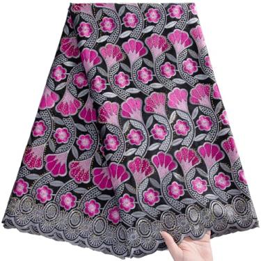 Imagem de ZhenGuiRu Tecido de renda africana 5 metros, tecido de renda de algodão jacquard bordado nigeriano para costura de festa de casamento