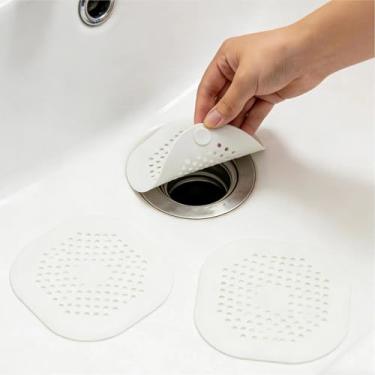 Imagem de Pacote com 3 coletores de cabelo de ralo de chuveiro de silicone, capa quadrada com ventosas, filtro protetor de ralo antientupimento para banheiro, banheira, cozinha e lavanderia (branco)