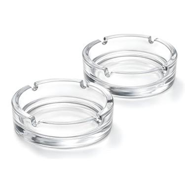 Imagem de Cinzeiros de vidro para cigarros – Cinzeiro decorativo moderno transparente para casa, escritório, uso em pátio interno e externo – Design minimalista chique, pacote com 2