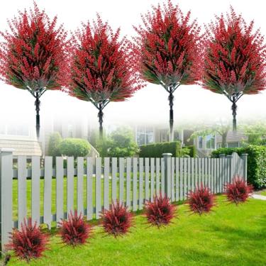Imagem de YUGYUM Flores de lavanda artificiais, vegetação com espigão ao ar livre, arbustos falsos, plantas, plantas de plástico resistente a UV para ambientes externos, casa, jardim, varanda, primavera