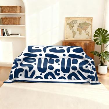 Imagem de Qeenking Capa de sofá boho vintage para 1 sofá almofadado, 1 peça boêmia, branca e azul, geométrica, futon, seccional, lavável, protetor de móveis de sala de estar, médio 180 x 230 cm