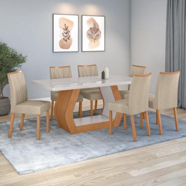 Imagem de Conjunto Sala De Jantar Mesa Easy Tower 170x90cm Mdf/vidro Com 6 Cadeira Armoni Linho Bege Amendoa/off White