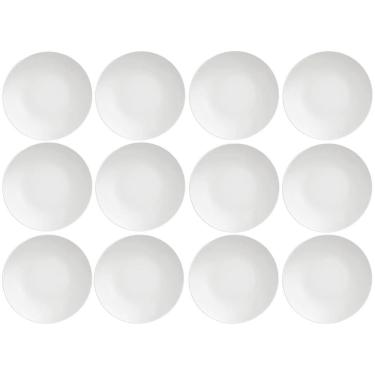 Imagem de Jogo 12 Pratos de Porcelana Sobremesa Tramontina Leonora 19cm Brancos Raso Leve Cupê