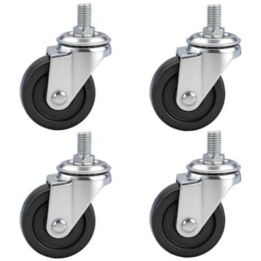 Imagem de Rodas giratórias de 5 cm – Conjunto de 4 rodízios de borracha com haste rosqueada M8 x 15 mm para móveis e carrinho (M8 x 15 mm sem freio)