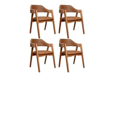 Imagem de Kit 4 Cadeiras de Jantar Com Encosto Curvo Base em Madeira Maciça Detalhe no Braço em Corda Nautica Cobre - Emily (Couro Marrom)