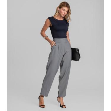 Imagem de Calça Pantalona Feminina Em Alfaiataria Dianna Cinza, M, Cinza