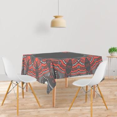 Imagem de Toalha De Mesa Quadrada Tecido Oxford Mandala Cinza e Vermelho - 140x1