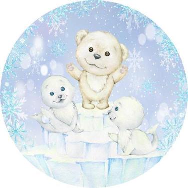 Imagem de Painel de Lona Redondo Ursinho Aquarela Frozen e Foquinhas - Fabrika D