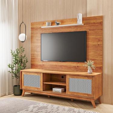 Imagem de Estante Home para Tv de até 65 Polegadas 2 Portas 2 Prateleiras Orion Mel/Off White