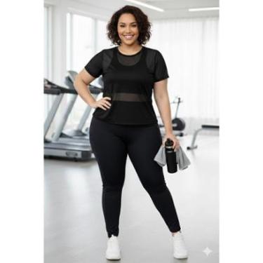 Imagem de Camiseta Tule Feminina Plus Size Preta | Moda Fitness e Casual | 48–50-Feminino