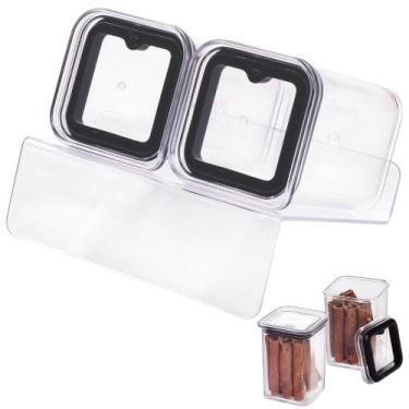 Imagem de Porta temperos / condimentos cristal 2 peças com base preto Plasutil r