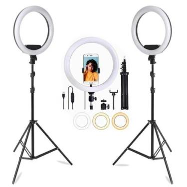 Imagem de Kit 2 Ring Light Anel De Luz Led 10" 26cm Tripé Grande 2,1m - B-max