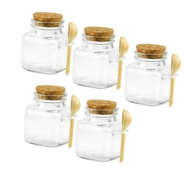 Imagem de Kit 5 Potes Vidro Quadrado Com Colher Tempero 90Ml - Livon