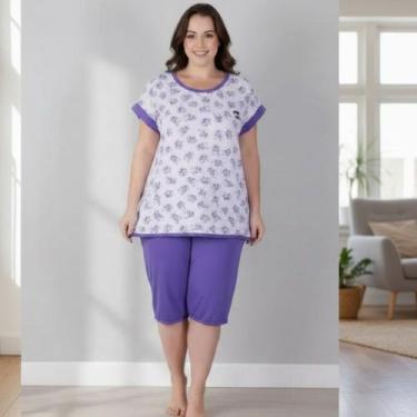 Imagem de Pijama Feminino Pescador Senhora Manga Curta Bermuda Roupa Feminina - 