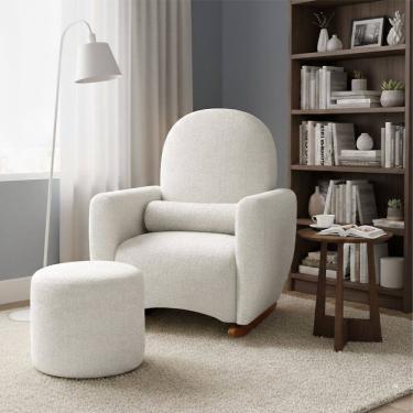 Imagem de Poltrona Amamentação de Balanço com Puff Lara Estrutura Reforçada Design Orgânico Chenille Off White