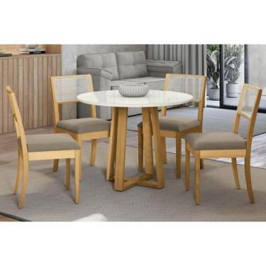 Imagem de Sala Jantar Mesa Elma Premium Madeira Maciça c/ Tampo Madeirado c/ Vid