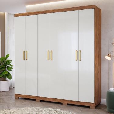 Imagem de Guarda-roupa Casal 6 Portas com Pés 199cm 100% Mdf Paraty Espresso Móveis Cinamomo/Off White