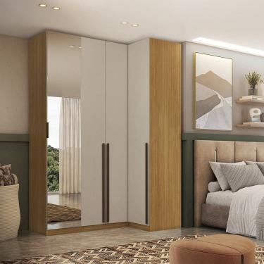 Imagem de Módulo de Canto Reto 4 Portas Espelho 100% Mdf Altezza Trend Freijó/Off White