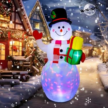 Imagem de COOLWUFAN Decorações de Natal infláveis ao ar livre, boneco de neve inflável, decorações de quintal de Natal com luzes LED giratórias coloridas integradas para decorações de jardim de quintal interno