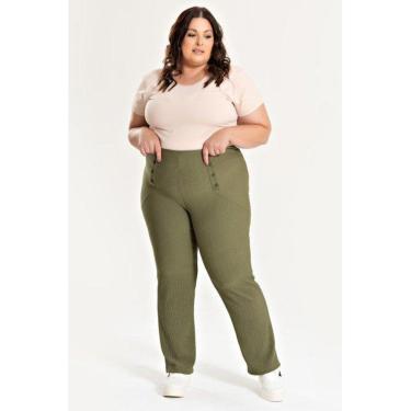 Imagem de Calça Feminina Plus Size Malha Turim Cós Reto Detalhe Botão - Serena-Feminino