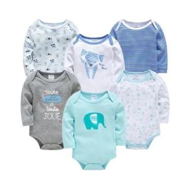 Imagem de Body Bebê Manga Longa - Kit com 3 ou 6 Peças 100% Algodão, 12-18 meses