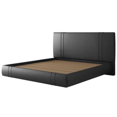 Imagem de Cama King Flutuante com Cabeceira 195cm Lyra Sintético Preto S05 - Mpozenato