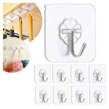 Imagem de Kit 8 Ganchos Adesivo Transparente Super Aderência Cabide Va - Congrat