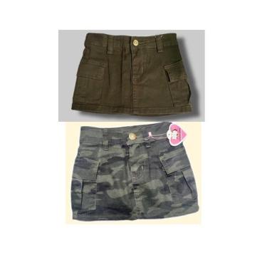 Imagem de Kit 2 Saias Menina Bolso Cargo Infantil e Juvenil  Cores Verde Militar