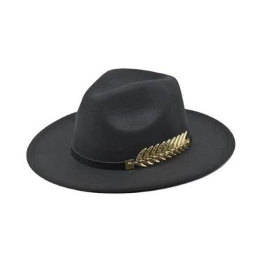 Imagem de Chapéu Fedora Masculino Estiloso De Aba Larga, Cor Sólida, Acessório C