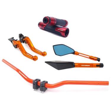 Imagem de Kit Manete Manopla Guidão Retrovisor Titan 125 150 160 Lona Gravado a 