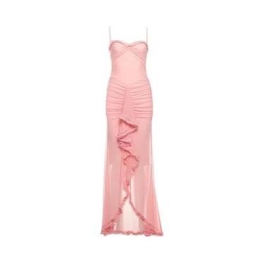 Imagem de Vestido Longo Bodycon Sexy Sem Mangas Com Franjas E Decote Em Renda Tr
