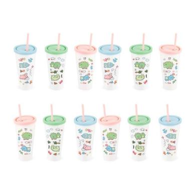 Imagem de Kit 12 Copo Plástico 350ml Escolar Caneca Infantil Multiuso Bebida Ade