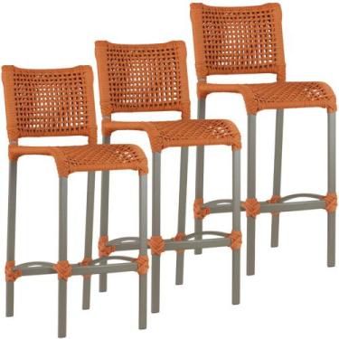 Imagem de 3 Banquetas Haiti em Corda Náutica Alumínio Balcão Edícula Cozinha Tra