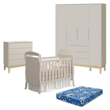 Imagem de Quarto de Bebê 4 Portas com Cômoda Gaveteiro Elfe Classic e Berço Amer