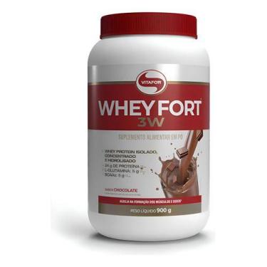Imagem de Kit 2 Vitafor Whey Fort 3w Sabor Chocolate 900g Em Pó