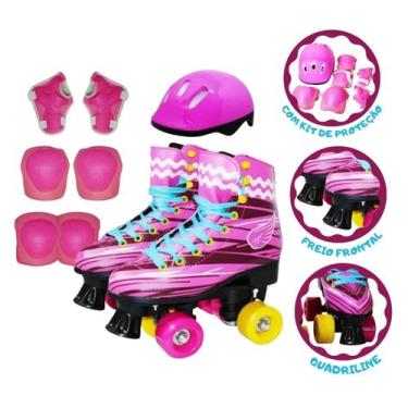 Imagem de Patins 4 Rodas Roller Classico Rosa Com Kit Protecao 38/39 - IW