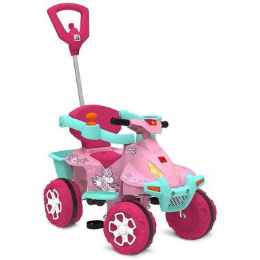 Imagem de Veículo para Bebê Smart Quad Passeio e Pedal com Haste Direcionável Rosa Brinquedos Bandeirante