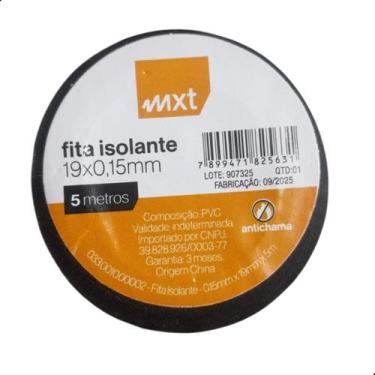 Imagem de Fita Isolante 5 Metros PVC Preto Mxt