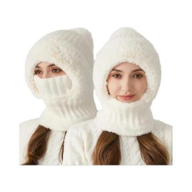 Imagem de Gorro De Inverno Feminino 3 Em 1, Quente E À Prova De Vento, Com Cache