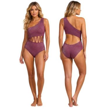 Imagem de Maiô Feminino Lurex Com Bojo Ombro Único Recortes Trançados - Penelope