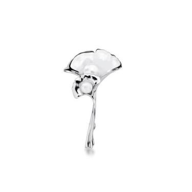 Imagem de Broche com Flor Lisa e Pérola Shell Banhado a Ródio - Acessório Elegan