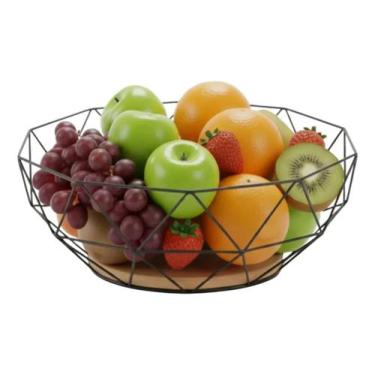 Imagem de Fruteira Geométrica de Mesa em Metal com Base de Madeira - Genérica