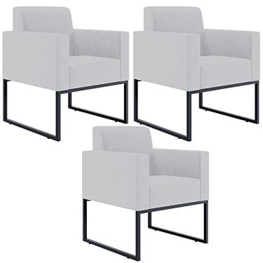 Imagem de Kit 03 Poltronas Decorativas para Sala Recepção Base Fixa De Metal Helô L02 Linho Cinza - Lyam Decor