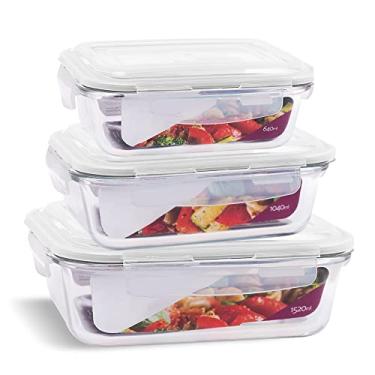 Imagem de Kit 3 Potes Herméticos Marmita Mantimentos Tamanhos Variados Trava (Branco)