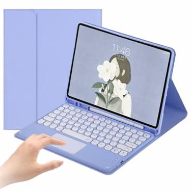 Imagem de Capa de teclado para iPad 10.2/10.5 para iPad 9/iPad 8/iPad7 Generation (2021/2020/2019) Touchpad Teclado destacável com porta-lápis - Capa inteligente de couro fino para iPad air 3/Pro 10.5, Roxa