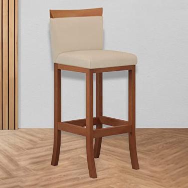 Imagem de Banqueta Média Encosto Estofado 38 x 88 Cm Paris Madeira Maciça Castanho Suede Bege - CCS