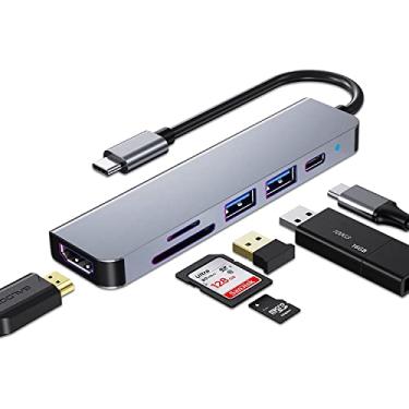 Imagem de KABEWUS HUB USB C Adaptador USB C multiporta para MacBook Pro e acessórios Air HUB 6 em 1 com HDMI 4K USB 3.0 Leitor de cartão SD/TF, PD de 100 W Compatível com laptop e outros dispositivos tipo C