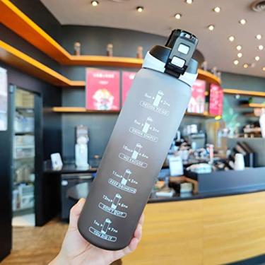 Imagem de Bottle de água de água de 1000 ml de água garrafas de garrafa de arco -íris garrafas de ginástica ao ar livre de ginástica de ginástica de ginástica com escala de tempo (Capacity : 1.0L, Color : B)