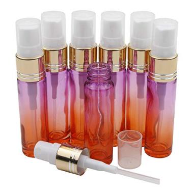 Imagem de Kesell Frascos de spray de 10 ml, frascos pequenos de viagem, mini frasco pulverizador atomizador de perfume gradiente roxo-laranja, frasco de vidro recarregável portátil, frascos de névoa fina para