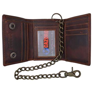Imagem de CAZORO Carteira masculina de couro vintage dobrável com bloqueio de RFID com fecho de pressão, Marrom, medium, Vintage